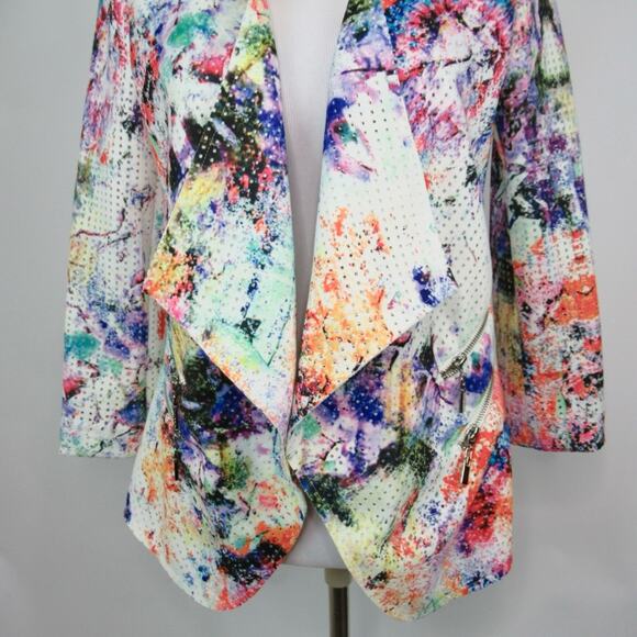MONA LEAH COUTURE Perforated Watercolor Open Draped Front Jacket Size Small - Picture 3 of 11